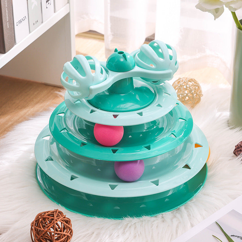 4-Layer Cat Track Ball Toy — Interactive Spinning Turntable, 3 Colors