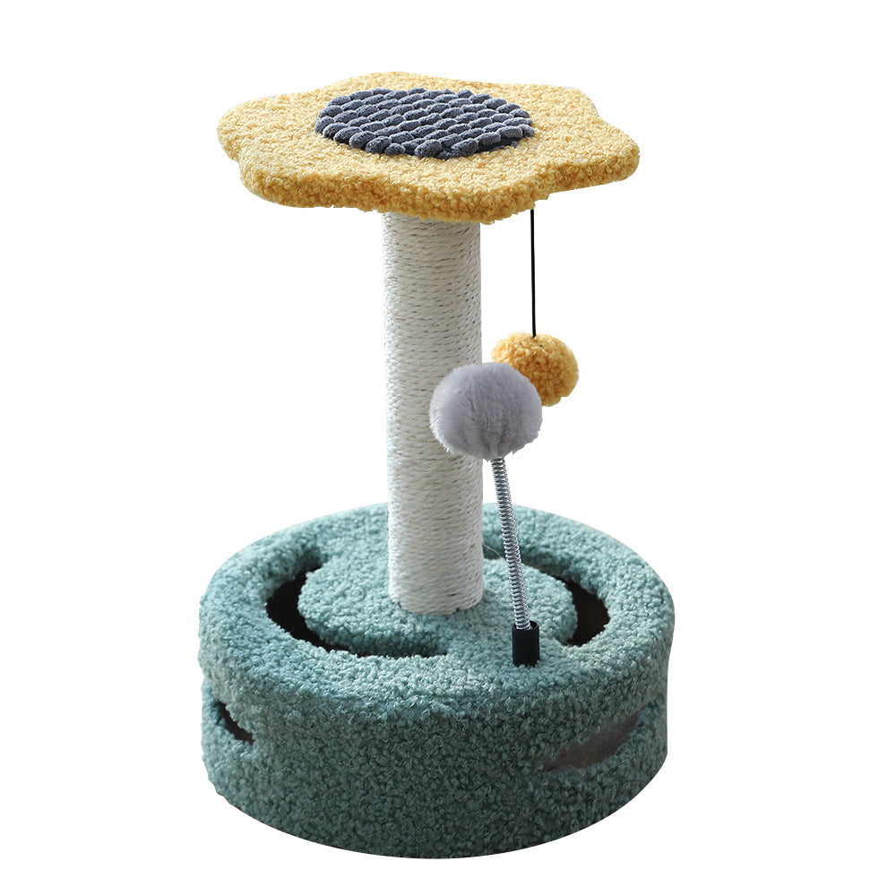 Multifunctional Cat Scratching Column with Perch — Particleboard & Velvet, Yellow or Purple