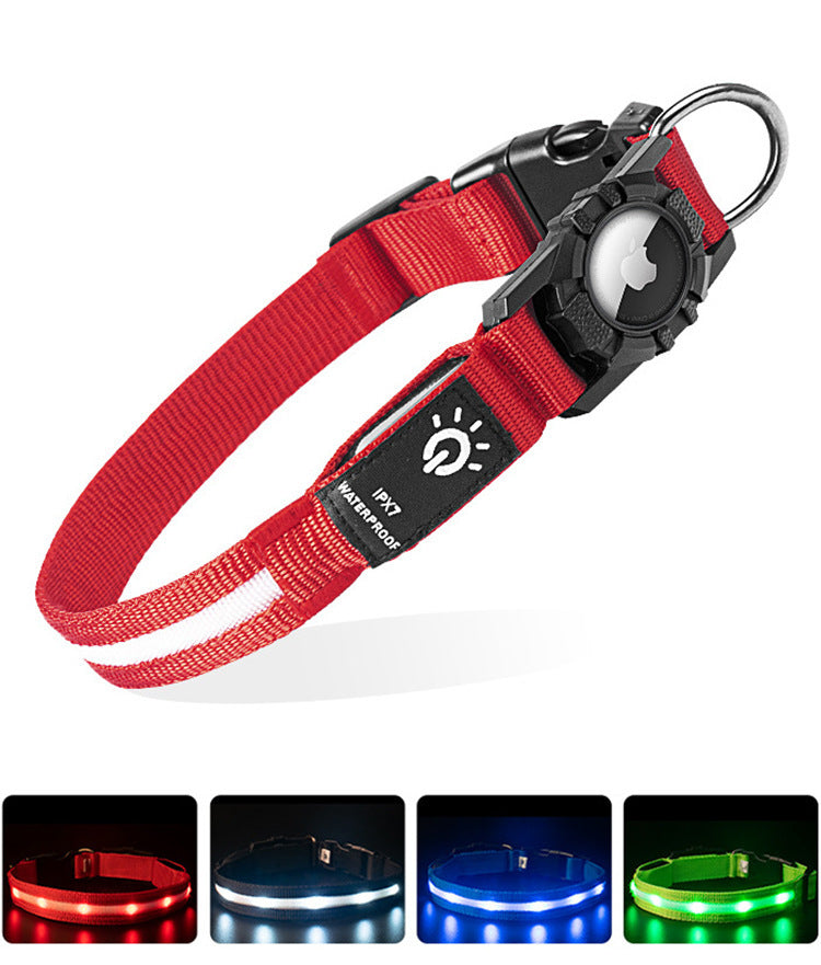 LED Glowing Pet Collar — IP67 Waterproof, USB Rechargeable, AirTag Compatible, Sizes S–L