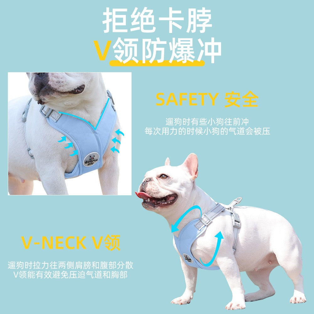 Reflective Breathable Dog Leash Vest – No-Pull Chest & Shoulder Harness with Leash