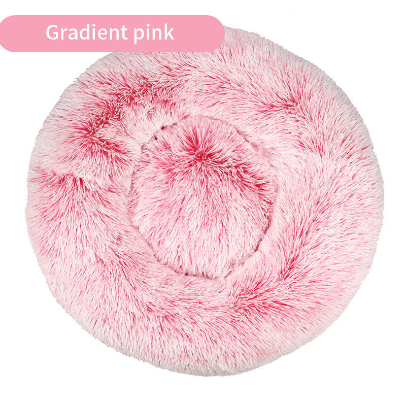 Tie-Dye Round Plush Pet Bed — Non-Slip, 9 Sizes, 11 Colors