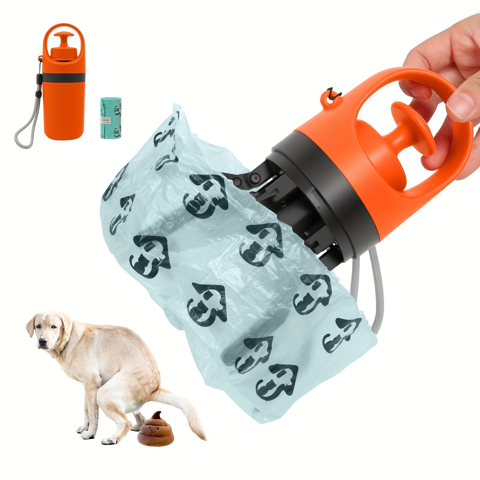 Portable Dog Waste Picker with Bag Dispenser — Six-Claw No-Touch Poop Scooper