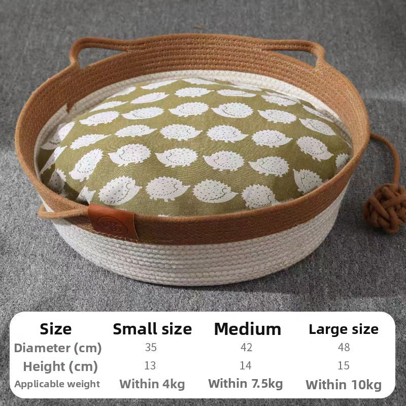 Rattan Woven Pet Nest with Cotton Pad — Natural Eco-Friendly, 3 Colors, Sizes S–L