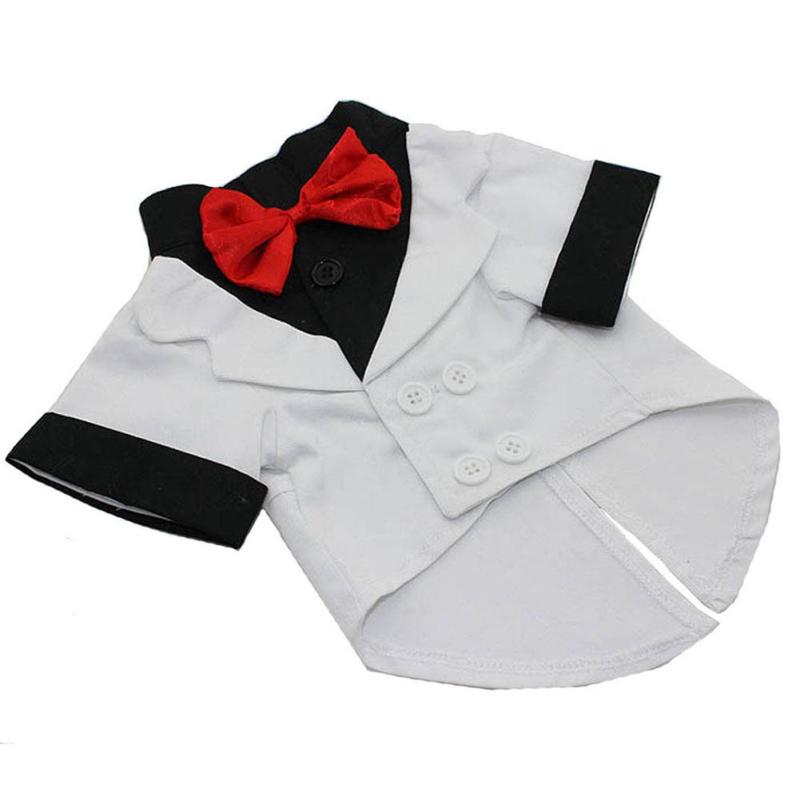 Dog Gentleman Tuxedo Suit with Bow Tie — Cotton, Black or White, XS–L-XL