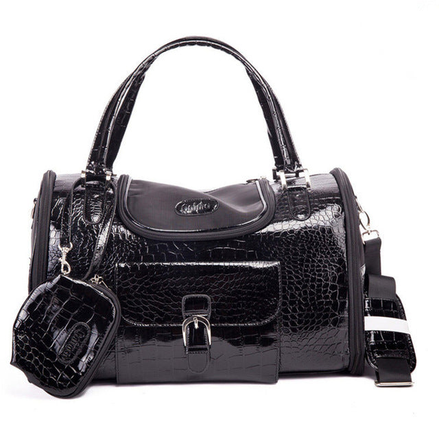 Crocodile PU Leather Pet Carrier Bag — Removable Pad, 3 Colors, S or M