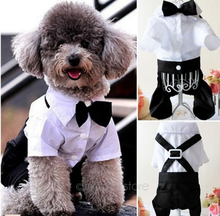 Dog Groom Tuxedo Jumpsuit with Bow Tie — Cotton & Polyester, S–XL