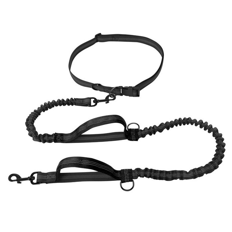Hands-Free Running Dog Leash – Elastic Reflective Waist Belt Leash with Bungee Cord