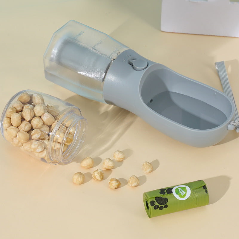 3-in-1 Portable Pet Water Bottle — Water, Food & Poop Bags in One