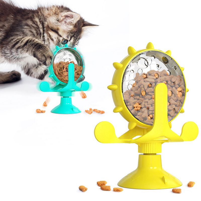 Cat Windmill Turntable Treat Leaking Toy — 360° Spin, Suction Base, ABS+TPR, 4 Colors