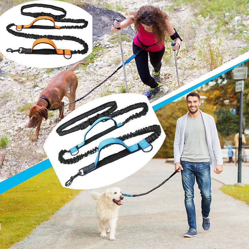 Hands-Free Running Dog Leash – Elastic Reflective Waist Belt Leash with Bungee Cord
