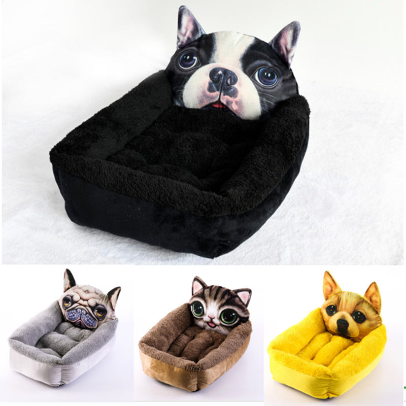 3D Cartoon Pet Cave Nest – Warm Plush Dog & Cat House Bed, 4 Character Designs