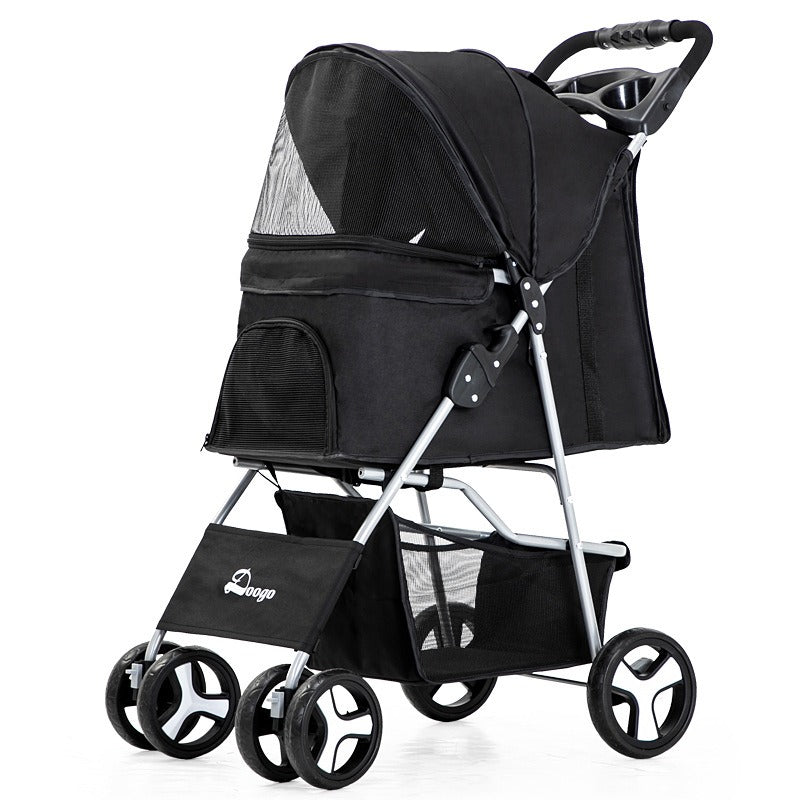 Foldable Four-Wheel Pet Stroller — Steel Frame, 22+ Colors & Patterns