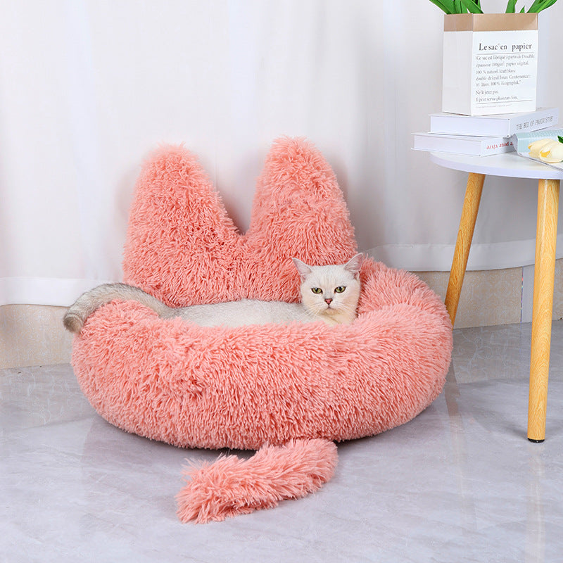 Round Plush Pet Bed — All-Season Cat & Dog House with PP Cotton Fill