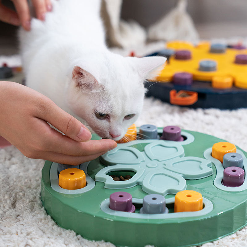 Slow Feeder Puzzle Bowl for Dogs & Cats – Anti-Gulp PP Bowl in Paw Print & Sakura Designs