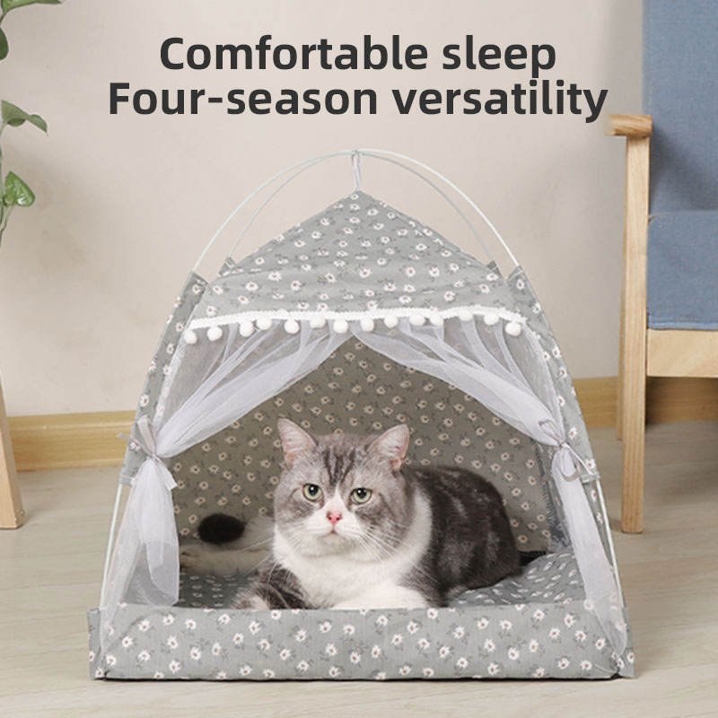 Canvas Pet Teepee Tent Bed — Indoor Cave Bed for Dogs & Cats, Sizes S–XL, 2 Colors