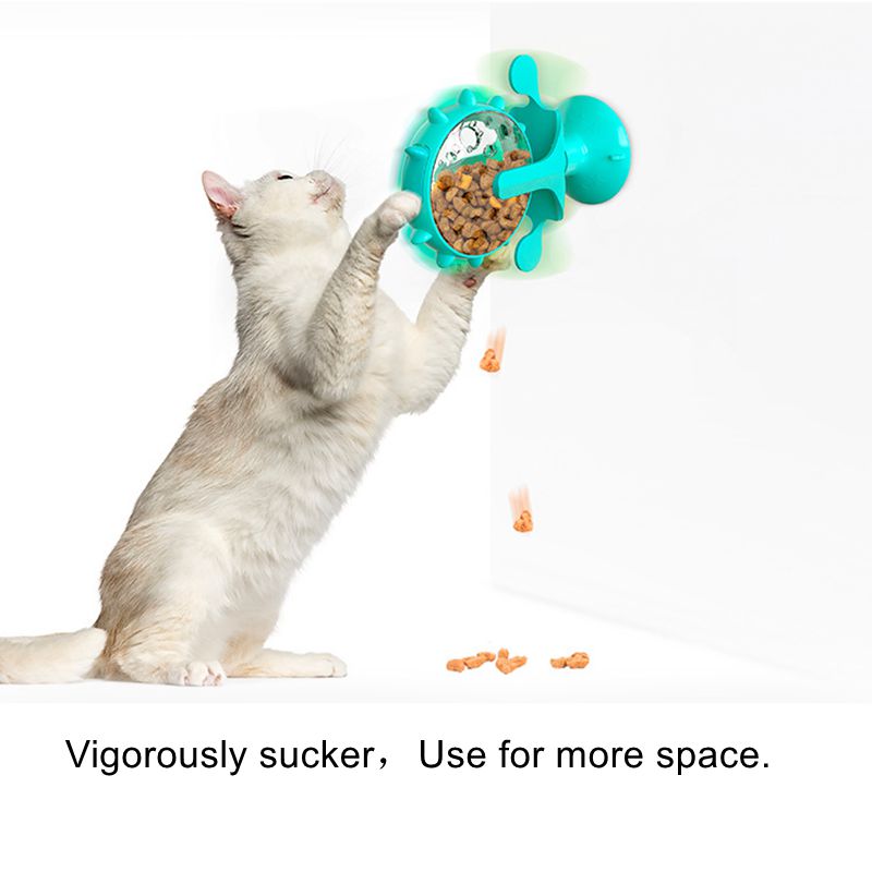Cat Windmill Turntable Treat Leaking Toy — 360° Spin, Suction Base, ABS+TPR, 4 Colors