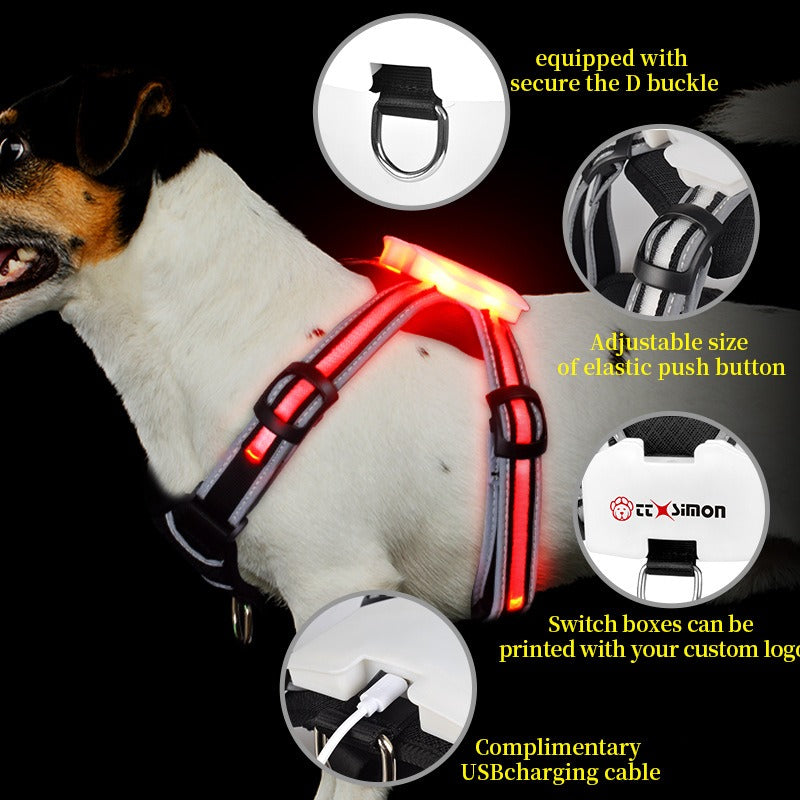 LED Light-Up Dog Harness – 7-Color Luminous Night Safety Vest for Small, Medium & Large Dogs