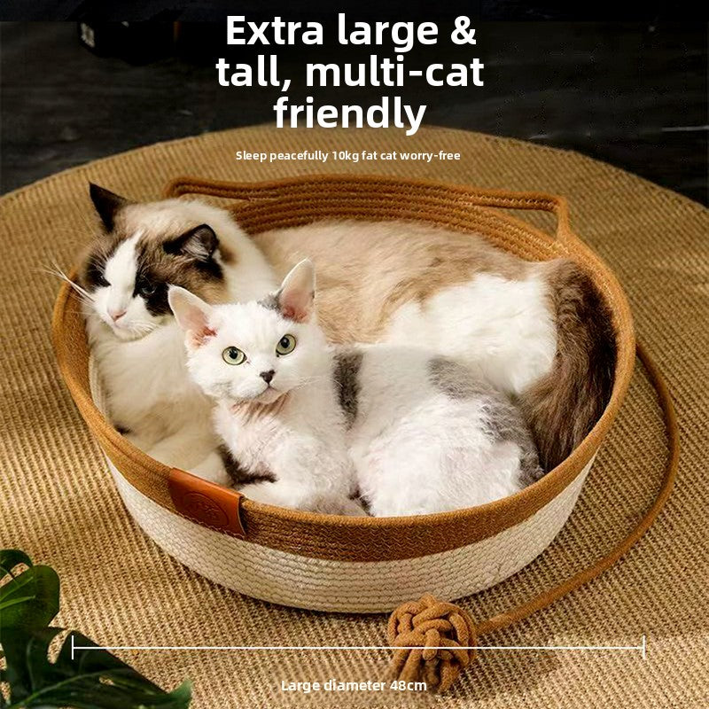 Rattan Woven Pet Nest with Cotton Pad — Natural Eco-Friendly, 3 Colors, Sizes S–L