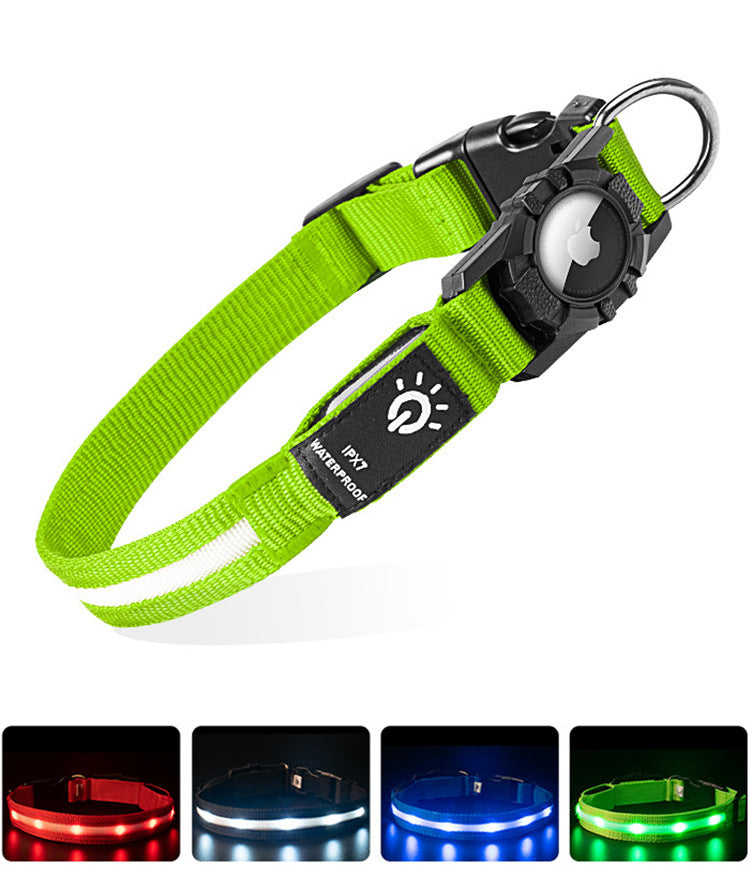 LED Glowing Pet Collar — IP67 Waterproof, USB Rechargeable, AirTag Compatible, Sizes S–L