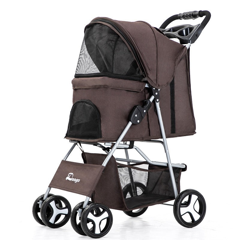Foldable Four-Wheel Pet Stroller — Steel Frame, 22+ Colors & Patterns
