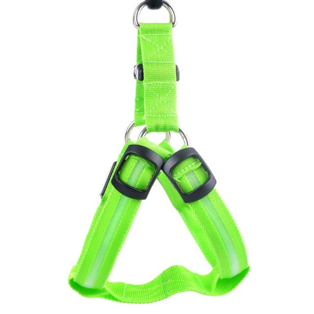 LED Light-Up Dog Harness — Nylon, 3 Flash Modes, 7 Colors, Sizes XS–XL