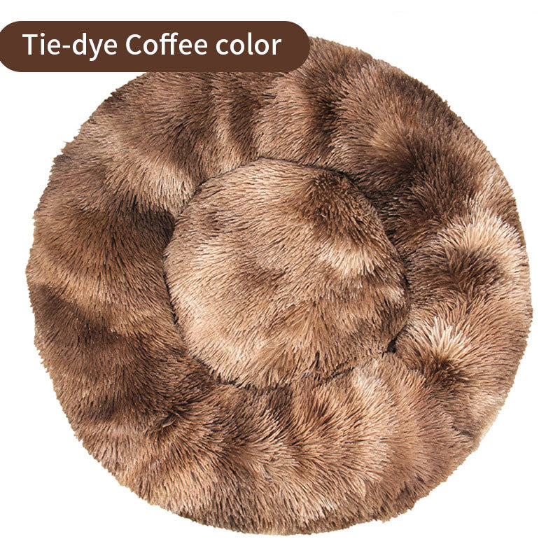 Tie-Dye Round Plush Pet Bed — Non-Slip, 9 Sizes, 11 Colors