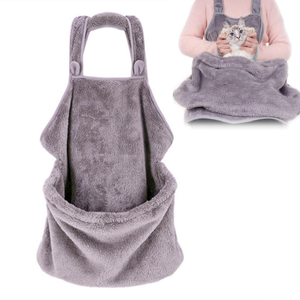 Pet Carrier Apron Bib – Anti-Fur Soft Plush Travel Bib for Cats & Small Dogs