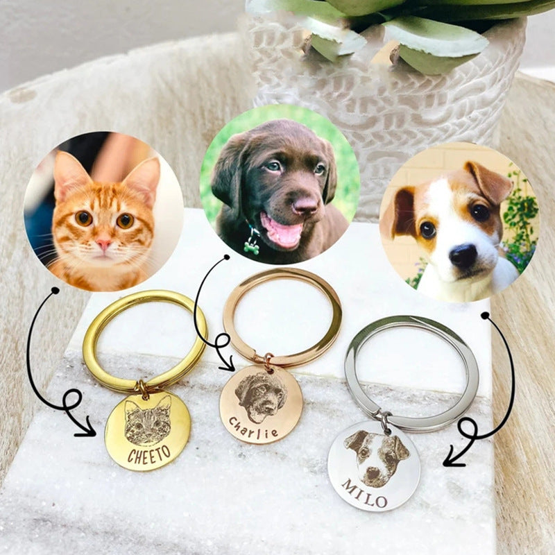 Custom Pet Portrait Keychain – DIY Engraved Sketch Necklace for Cats & Dogs