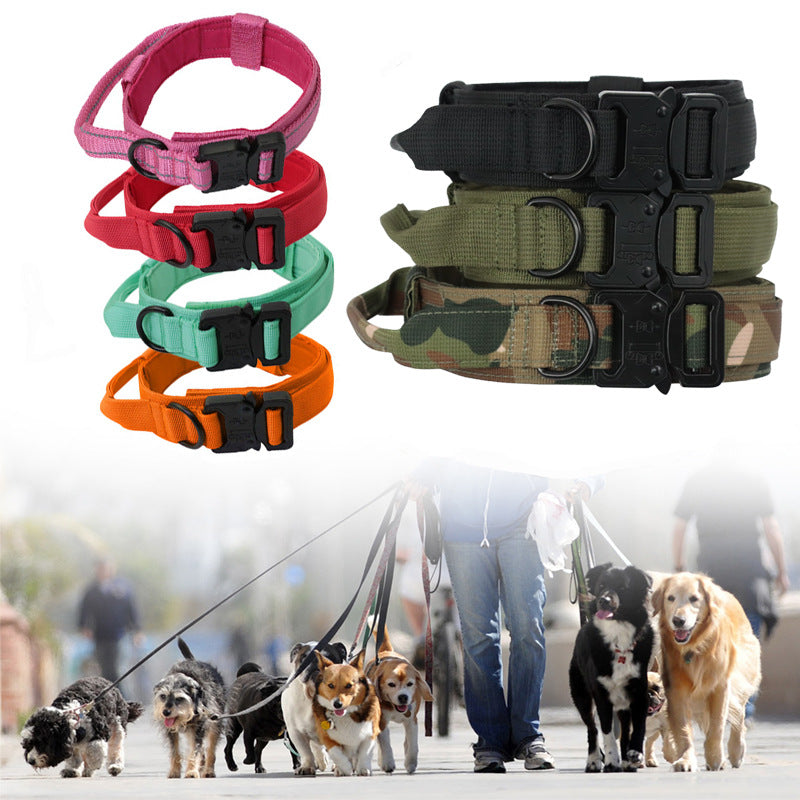 Tactical Dog Collar & Leash Set — Heavy-Duty Nylon, 8 Colors, Sizes M–XL