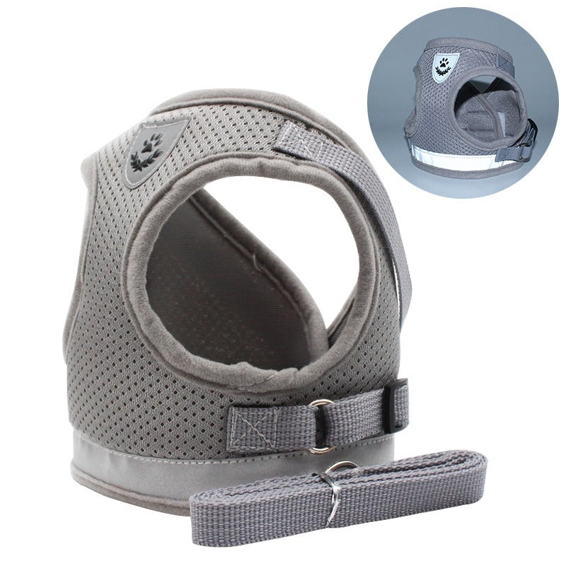 Reflective Breathable Dog Harness Vest with Leash – Polyester Mesh No-Pull Chest Strap | XS–XL