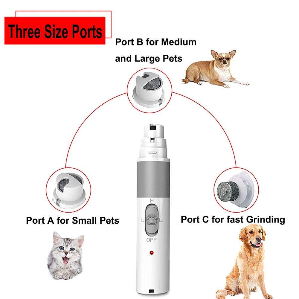 Electric Pet Nail Grinder — USB Rechargeable, 2 Speeds, 3 Ports, Low Noise, Dogs & Cats