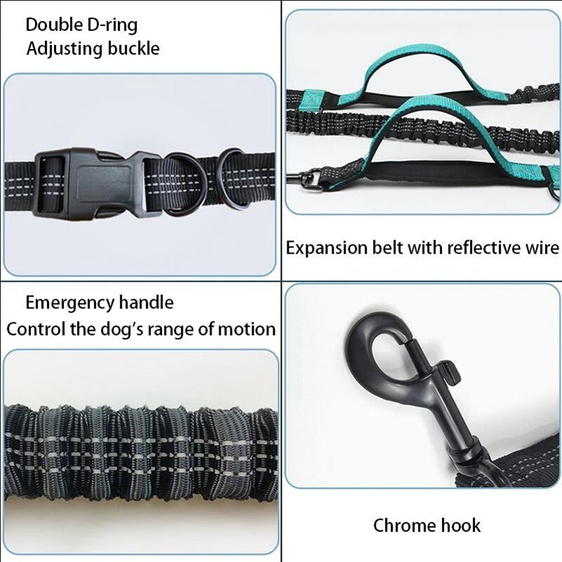Hands-Free Running Dog Leash – Elastic Reflective Waist Belt Leash with Bungee Cord