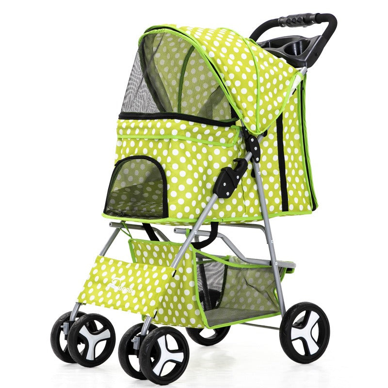 Foldable Four-Wheel Pet Stroller — Steel Frame, 22+ Colors & Patterns