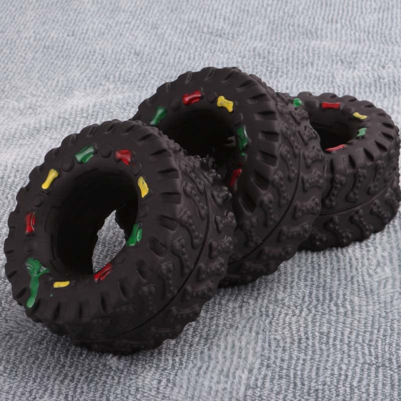 Mini Rubber Tire Chew & Treat Toy — Squeaky, Molar, 8×4cm, Black
