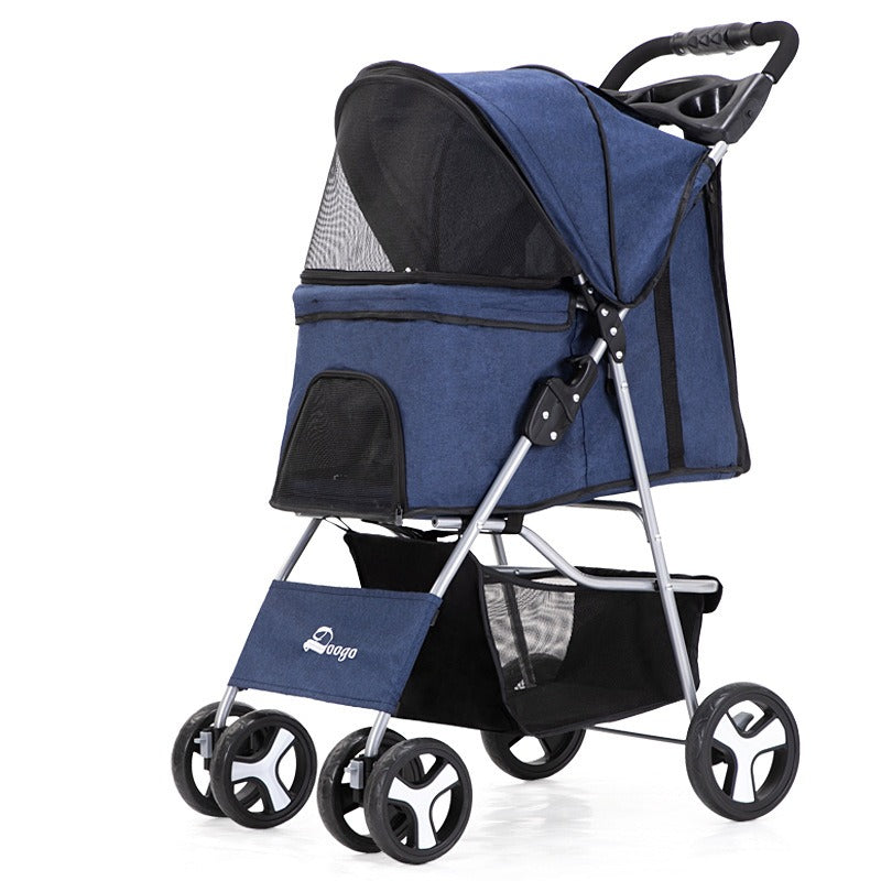 Foldable Four-Wheel Pet Stroller — Steel Frame, 22+ Colors & Patterns