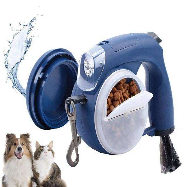 5-in-1 Retractable LED Dog Leash with Bowl, Water Cup & Poop Bag Dispenser