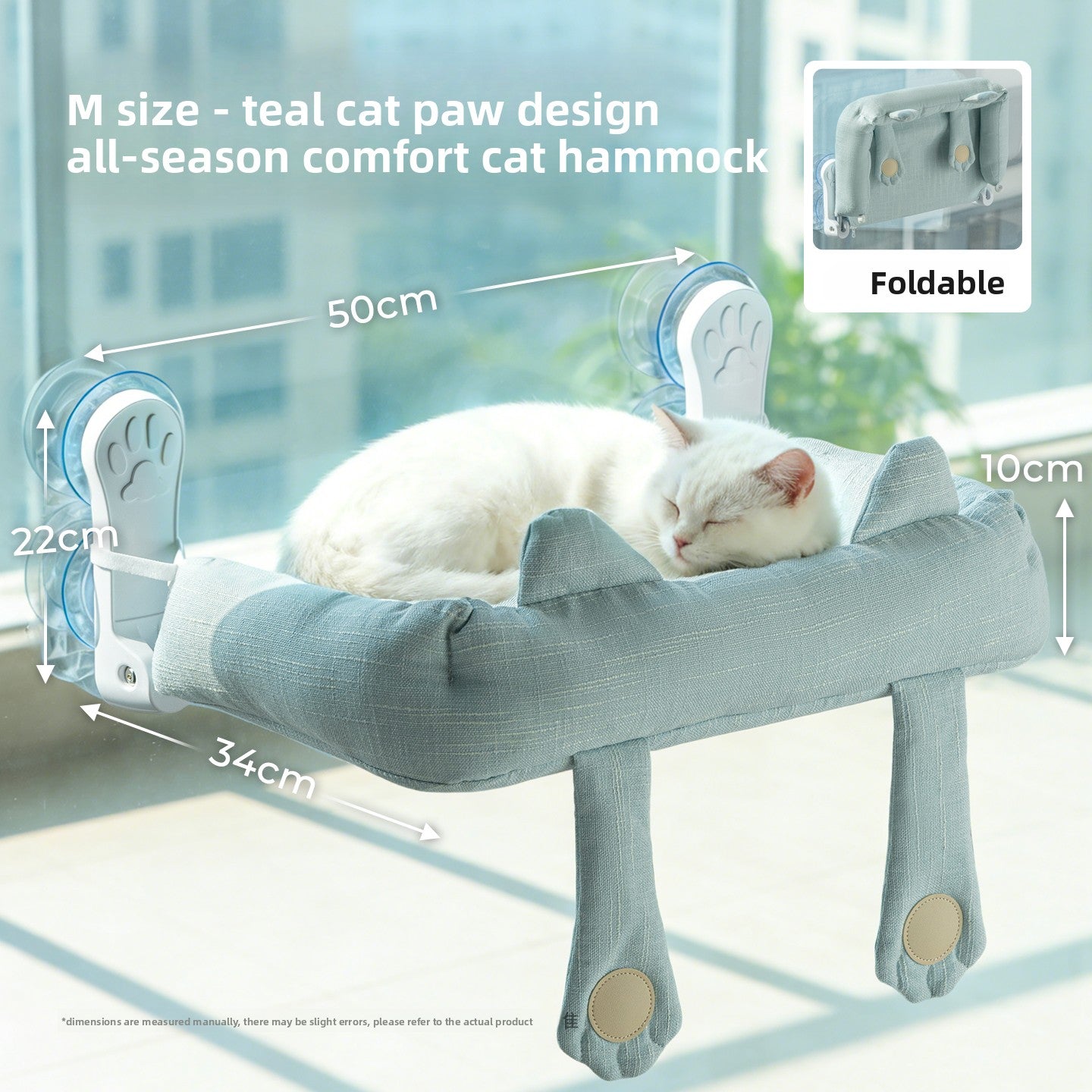 Foldable Cat Window Hammock — Suction Cup Mount, Washable, 15kg Capacity, Sizes M & L