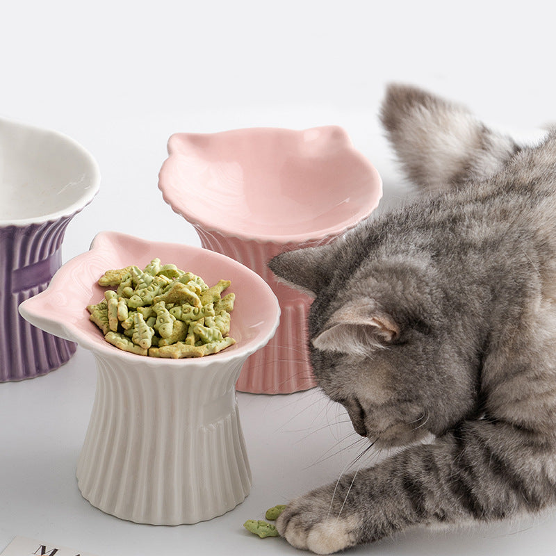 Elevated Ceramic Pet Bowl — Cat-Ear High-Foot Design for Cats & Small Dogs, 7 Styles
