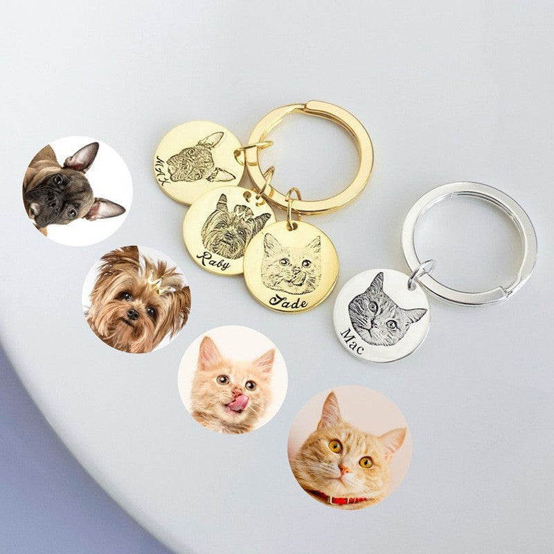 Custom Pet Portrait Keychain – DIY Engraved Sketch Necklace for Cats & Dogs