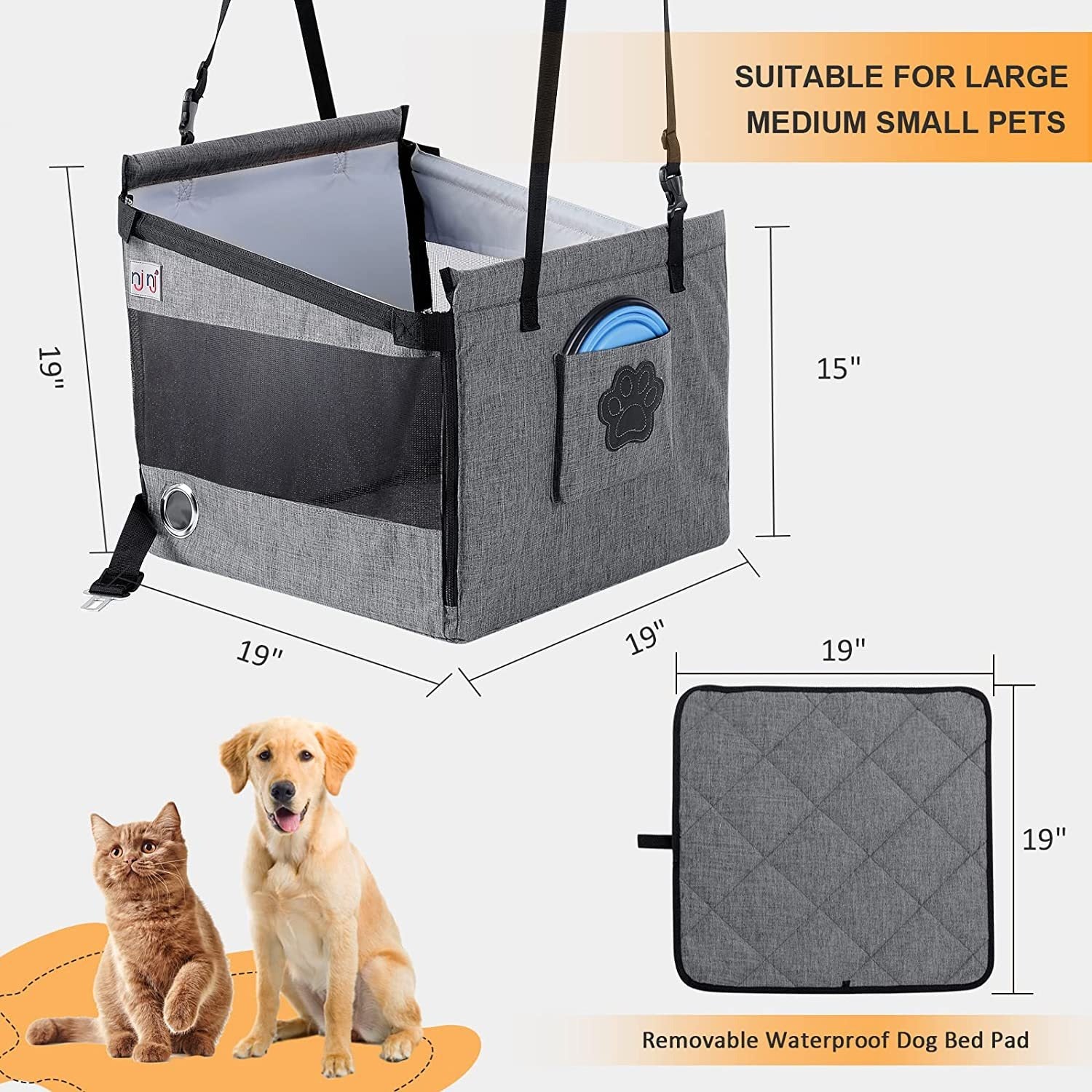 Waterproof Car Rear Seat Pet Basket — Dog Travel Cage & Cushion