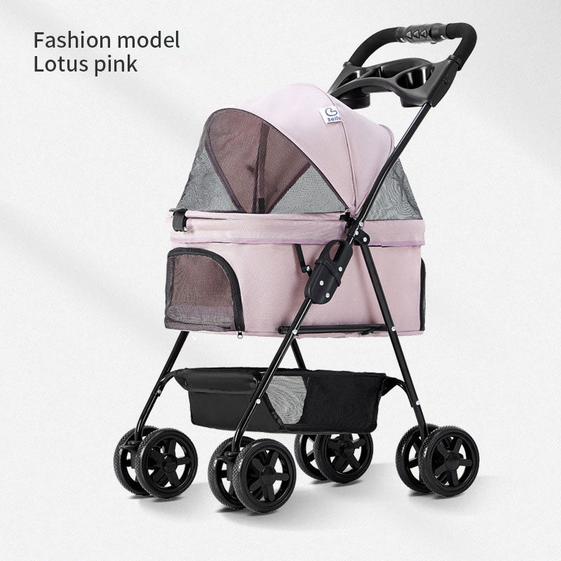 Foldable 4-Wheel Pet Stroller with Rain Cover — Up to 30 kg