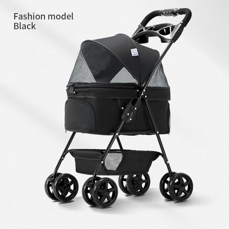 Foldable 4-Wheel Pet Stroller with Rain Cover — Up to 30 kg