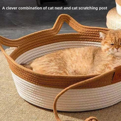 Rattan Woven Pet Nest with Cotton Pad — Natural Eco-Friendly, 3 Colors, Sizes S–L