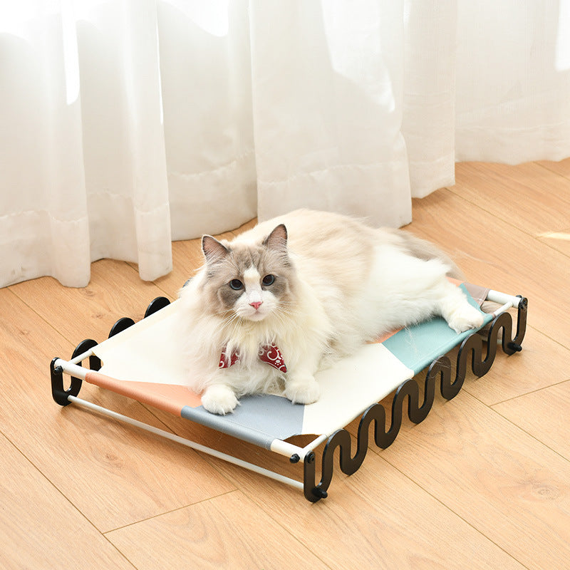 Elevated Pet Camp Bed — Iron & Oxford Fabric, Breathable & Washable, White or Black