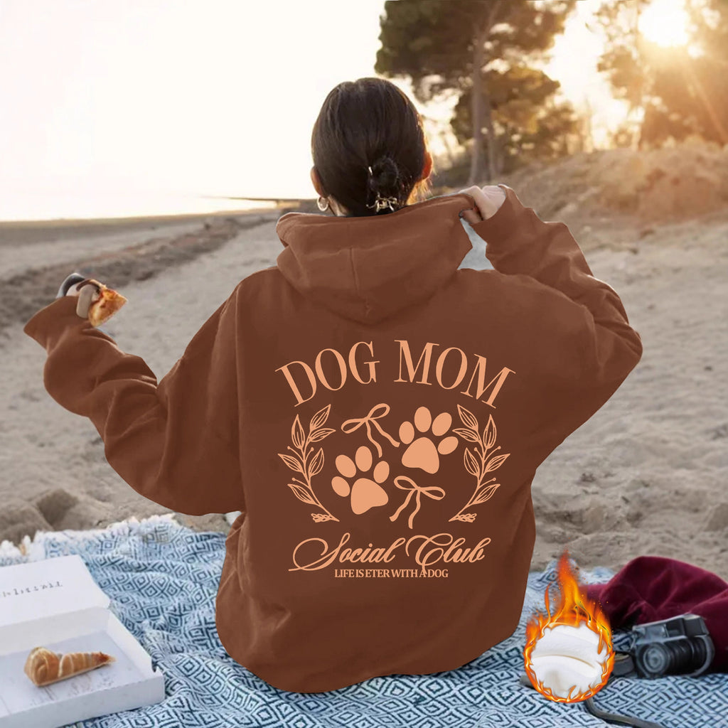 Dog Mom Printed Hoodie — Loose Fit, Lantern Sleeve, 5 Sizes, 8 Colors