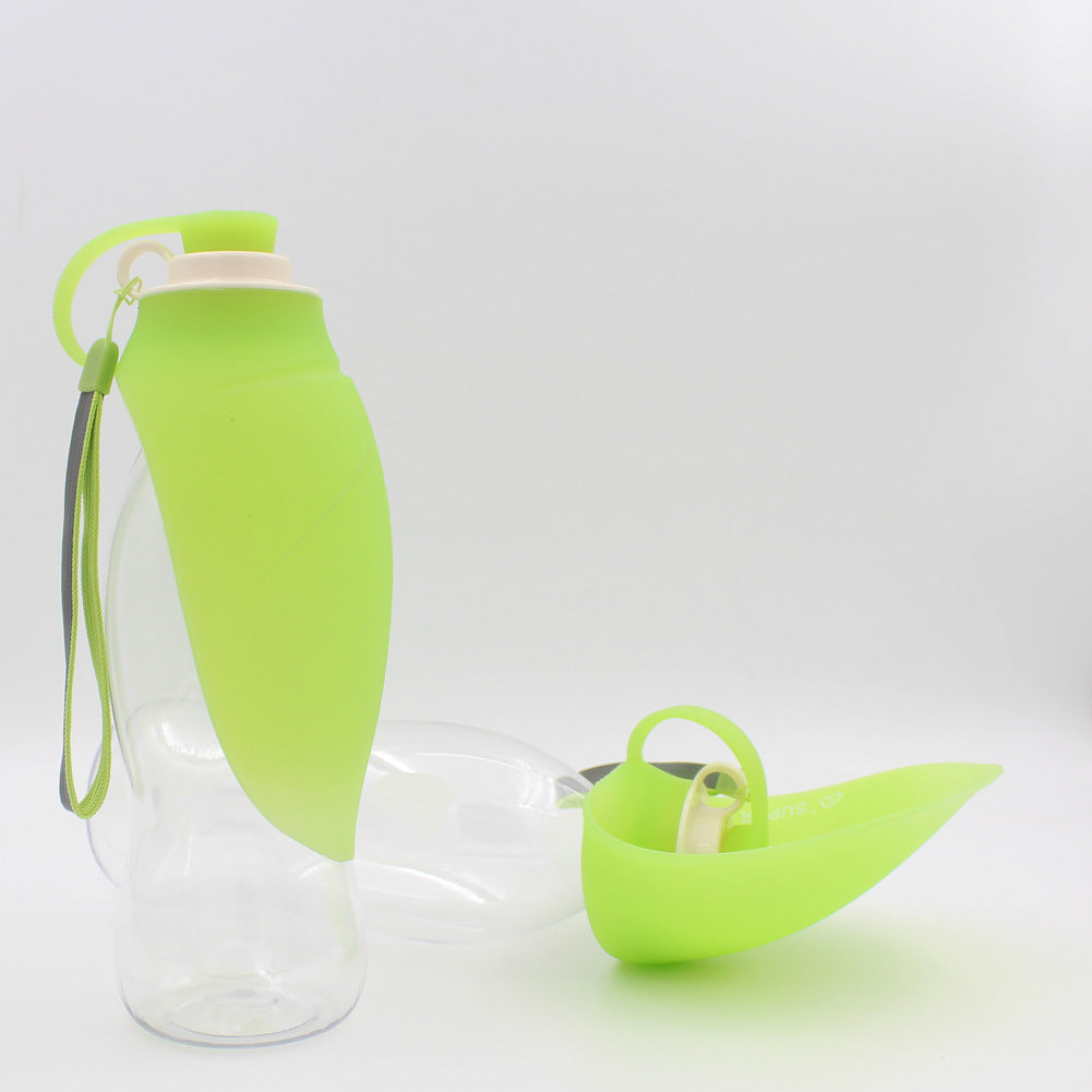 580ml Portable Dog Water Bottle — Flip Cup, Leak-Proof, Food-Grade Silicone