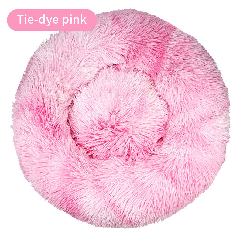 Tie-Dye Round Plush Pet Bed — Non-Slip, 9 Sizes, 11 Colors