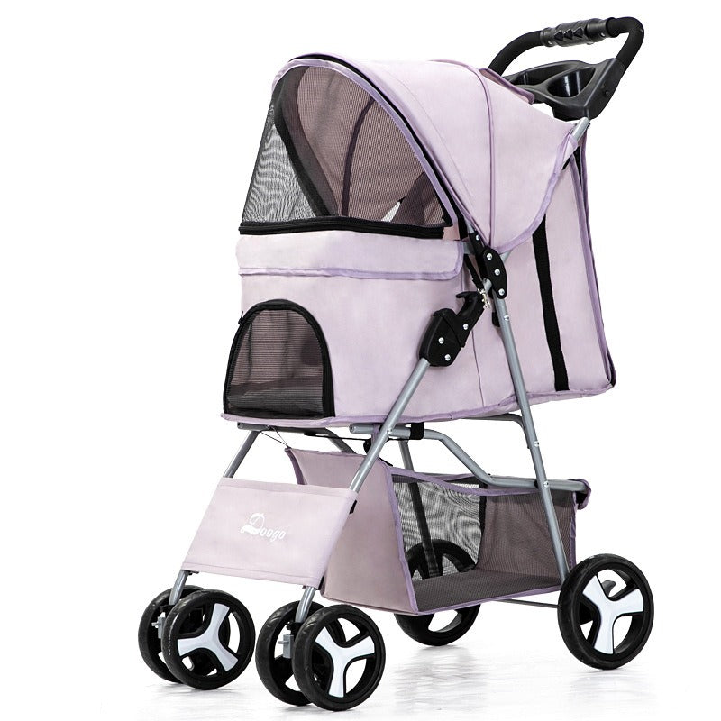 Foldable Four-Wheel Pet Stroller — Steel Frame, 22+ Colors & Patterns