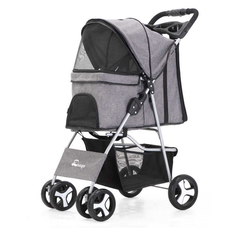 Foldable Four-Wheel Pet Stroller — Steel Frame, 22+ Colors & Patterns