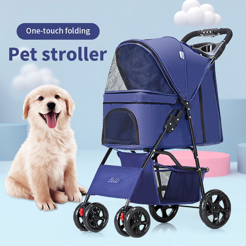 Foldable 4-Wheel Pet Stroller with Rain Cover — Up to 30 kg